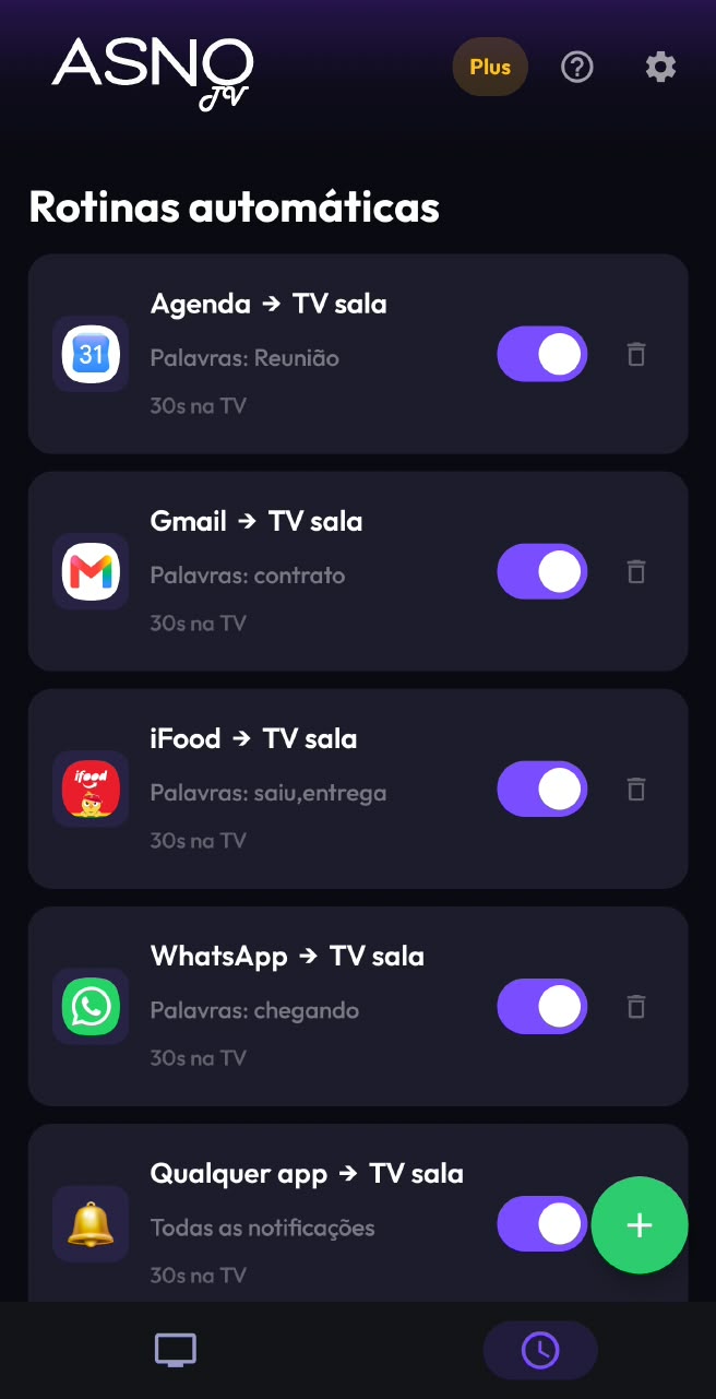 Rotinas automáticas configuradas no ASNO TV